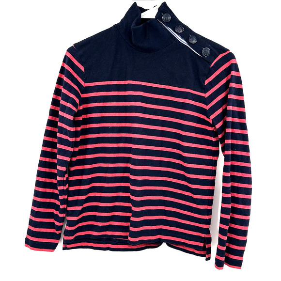 J. Crew size XXS 100% cotton long sleeve turtleneck top‎ blue pink button up - Picture 1 of 5
